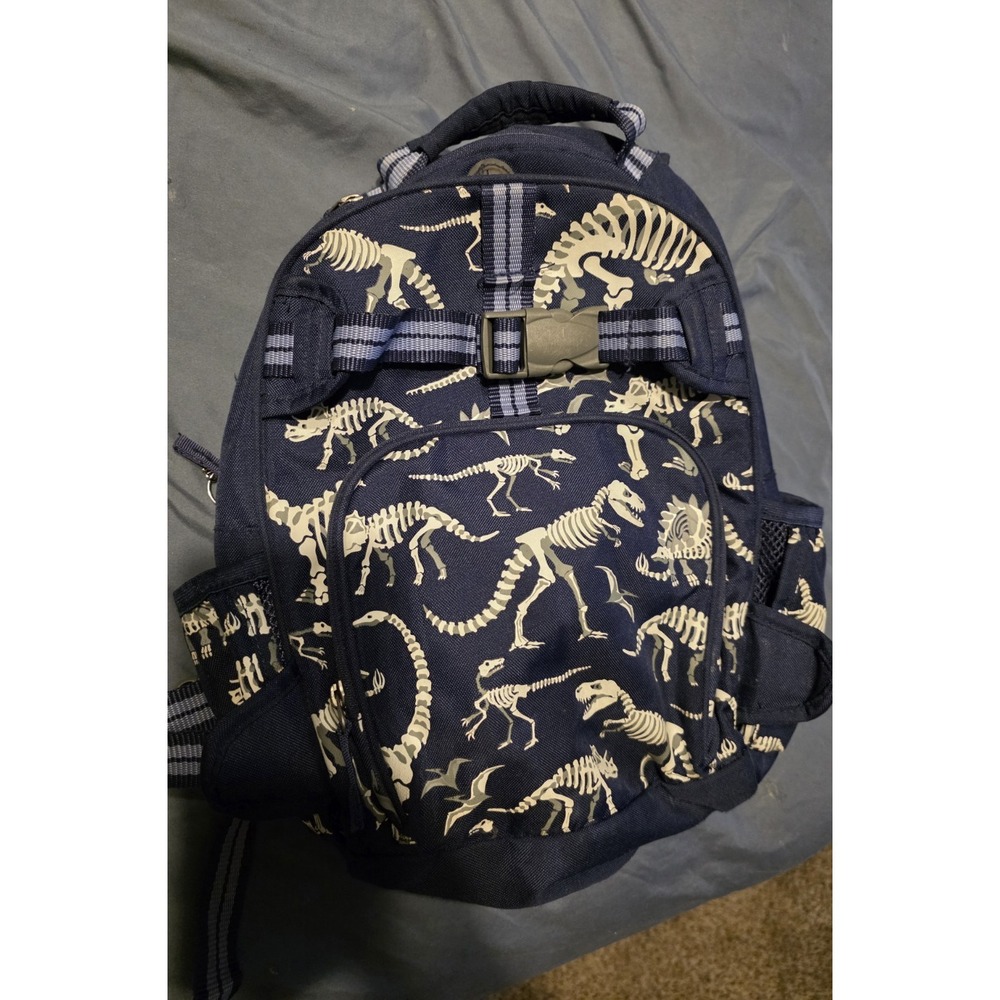 Pottery Barn Kids Dinosaur Skeleton Backpack Navy Blue Fossil Print Small